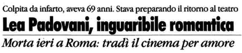 1991 06 24 La Stampa Lea Padovani morte intro1